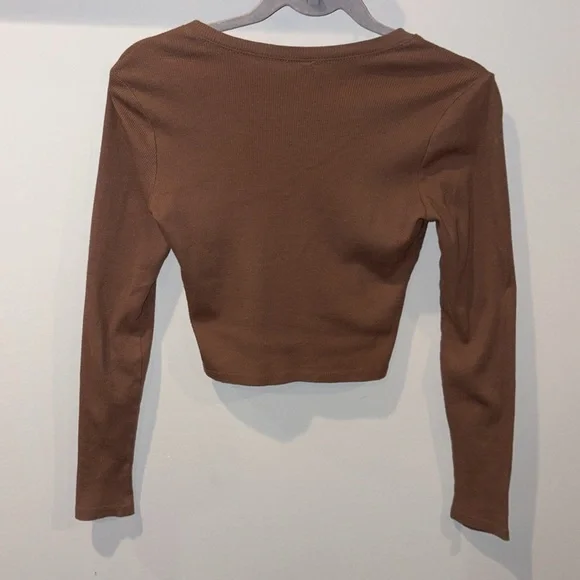 Free People Intimately Baby Tee Cropped Ribbed Long Sleeve Size XS Light Brown - Picture 3 of 8